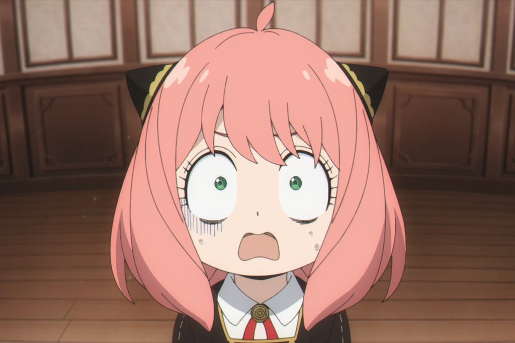 'Spy x Family' anime screenshot depicting a very shocked Anya.