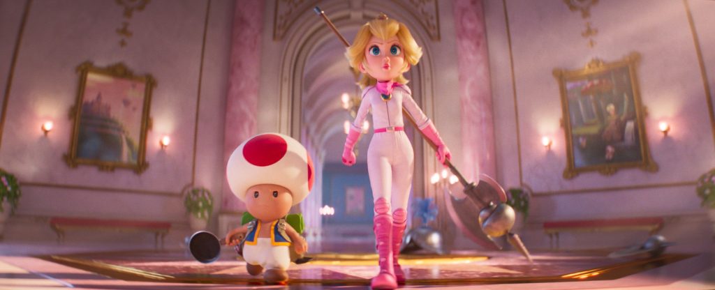 Princess Peach and Toad in The Super Mario Bros. Movie.