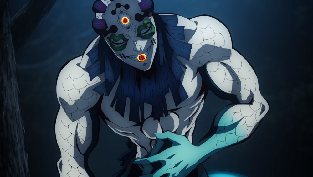 Demon Slayer: Kimetsu no Yaiba – Swordsmith Village Arc Ep. 9 "Mist Hashira Muichiro Tokito" screenshot depicting Gyokko's true form.
