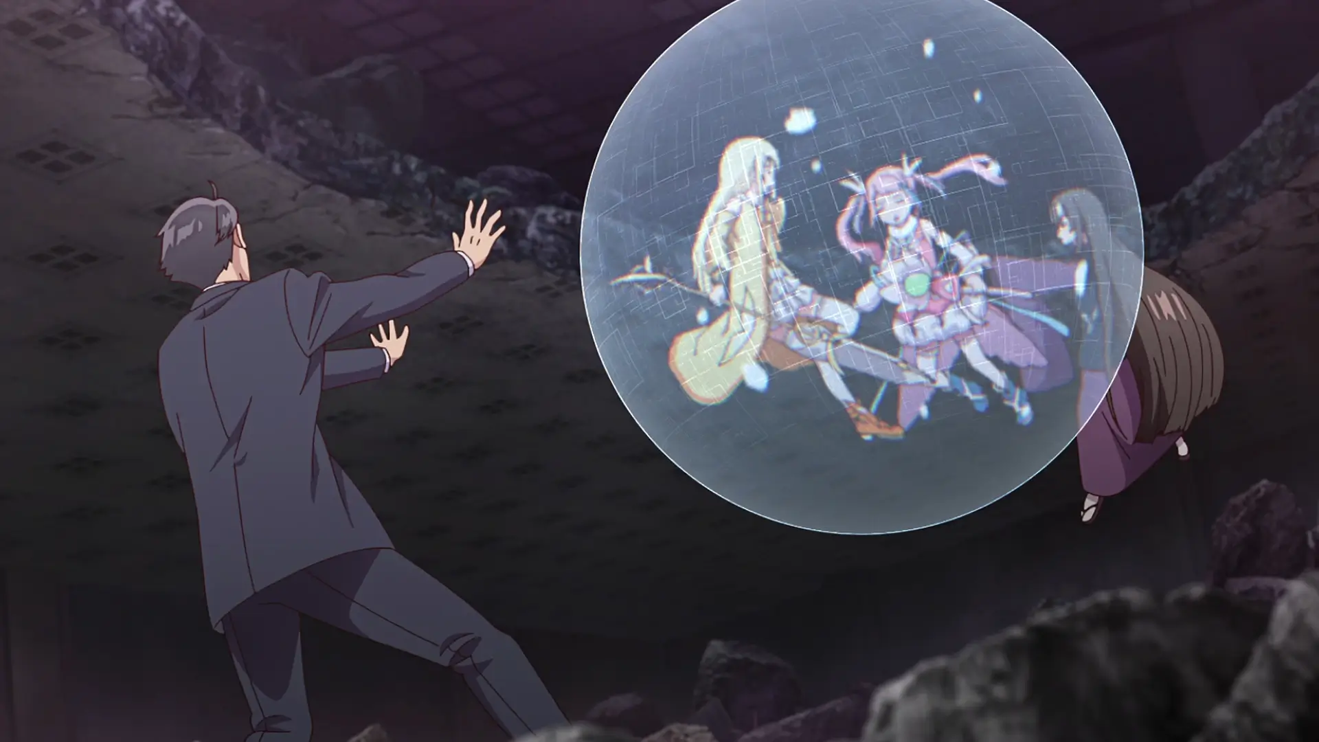 Sasaki and Peeps Ep. 12 "Real Life, Fantasy, and the Fourth World" screenshot showing Magical Pink and her magical girl comrade in deep trouble.