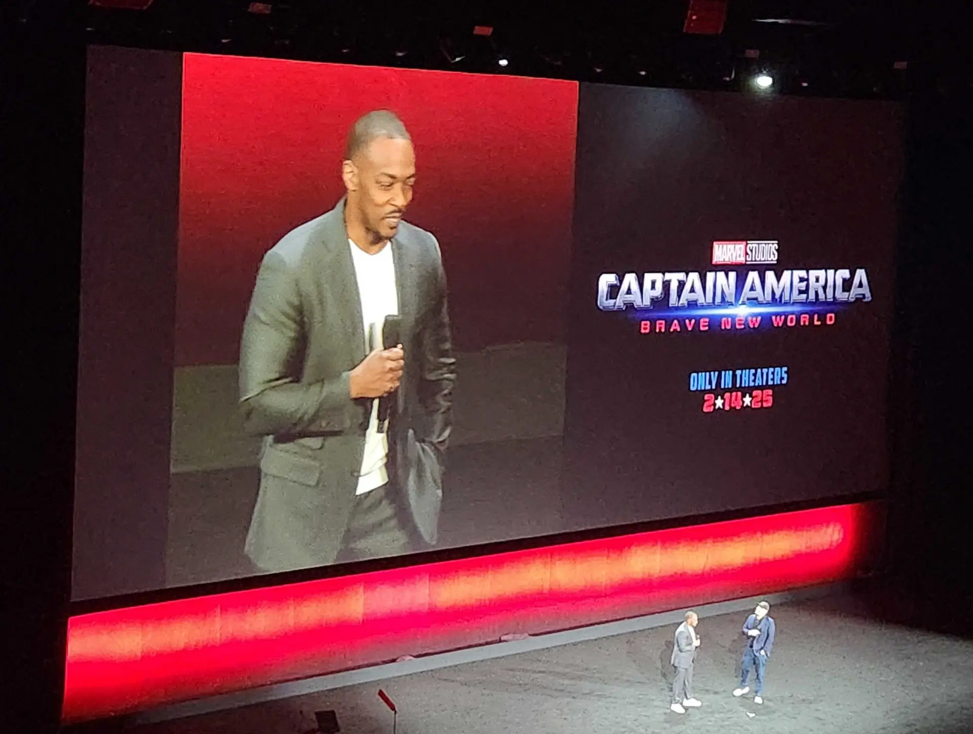 Anthony Mackie on stage at CinemaCon for Marvel's Captain America Brave New World