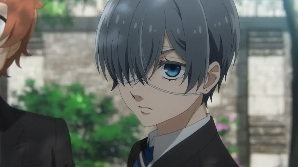 Black Butler -Public School Arc- Ep. 5 "His Butler, Gaining Admittance" screenshot showing Ciel's neutral face after Clayton calls him out for a private talk.