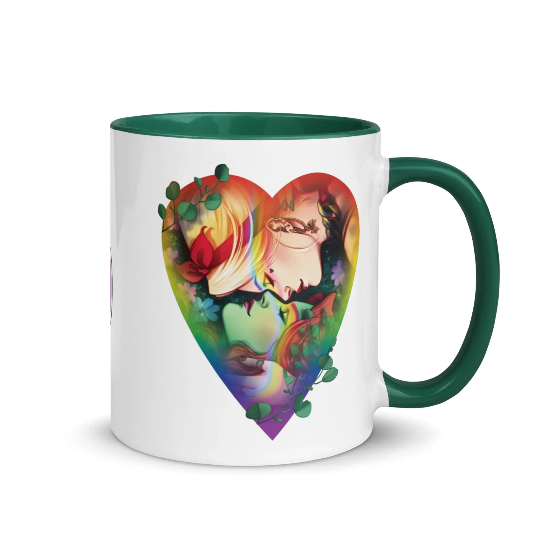 White Ceramic Mug With Color Inside Dark Green 11 Oz Right 6647ac5506081