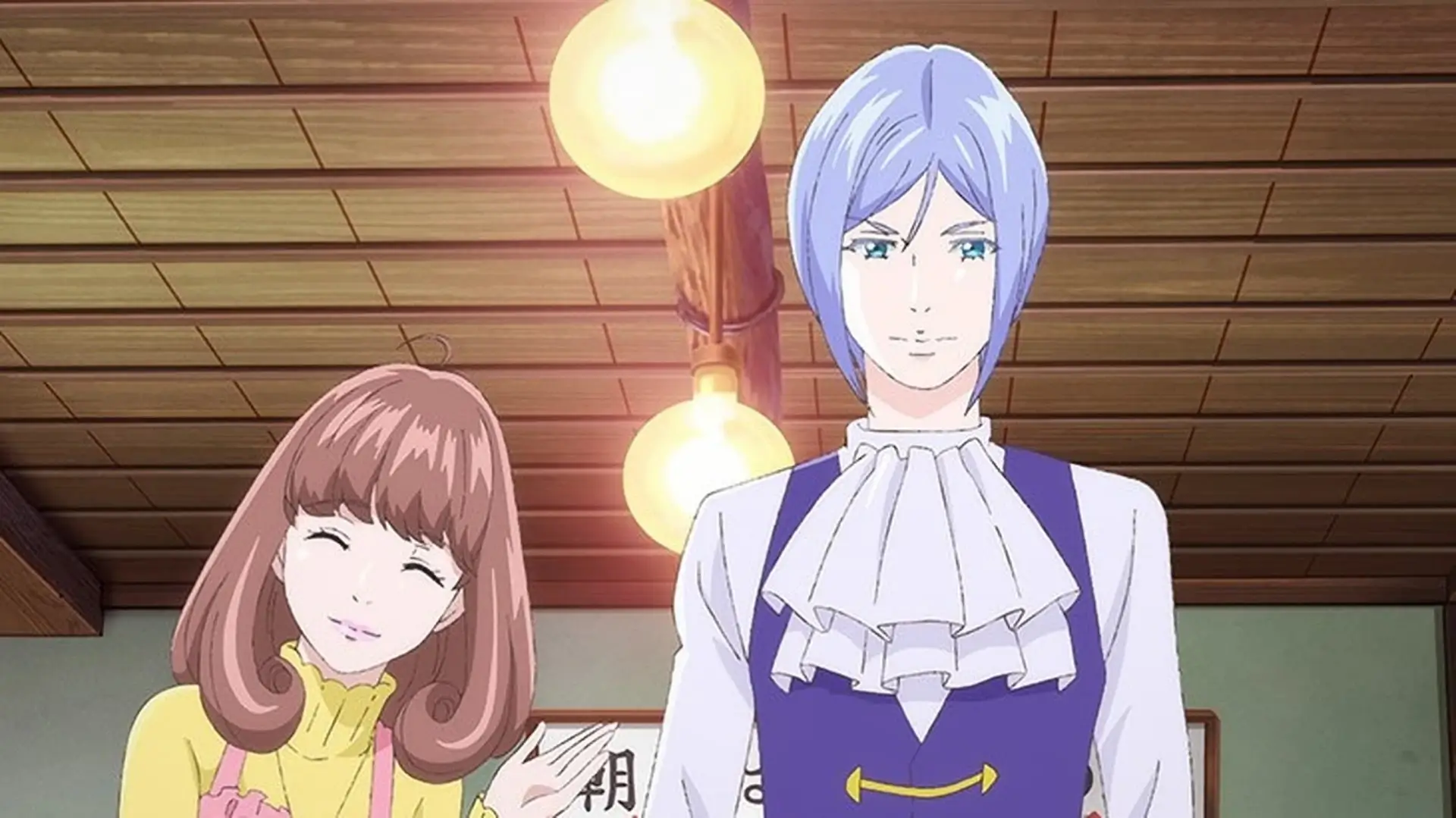 Astro Note Ep. 10 screenshot showing Mira introducing everyone at Astro Lodge to Shoin.