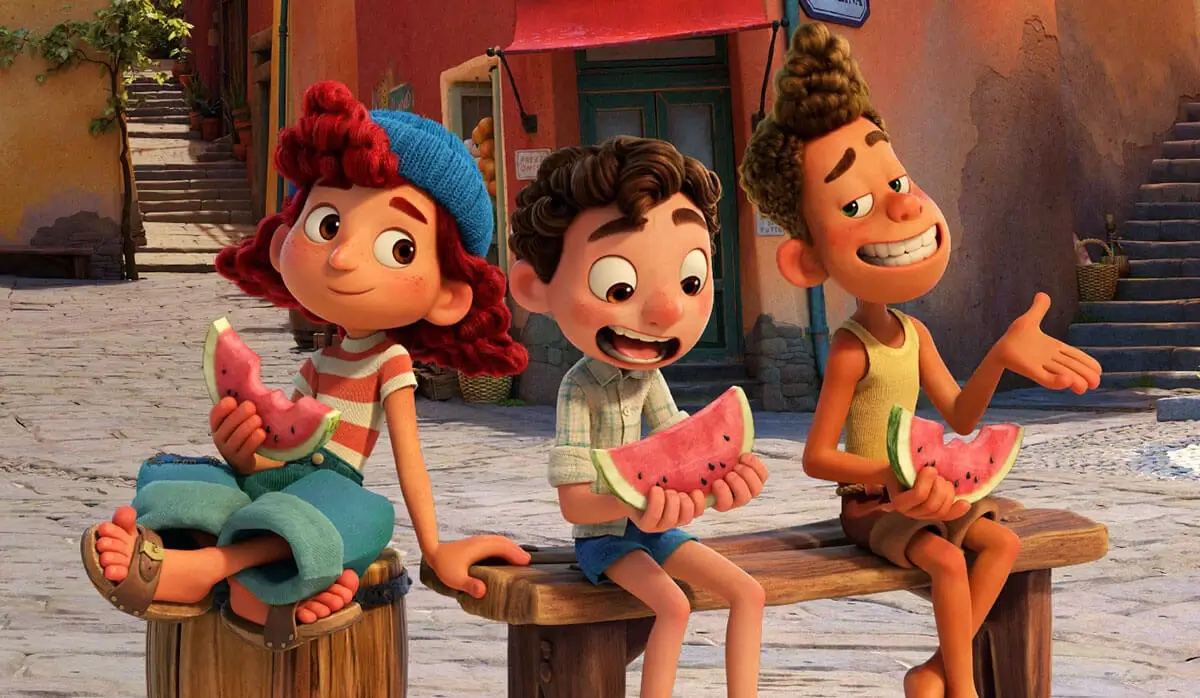 Luca Giuliana Alberto Eating Watermelon In Town
