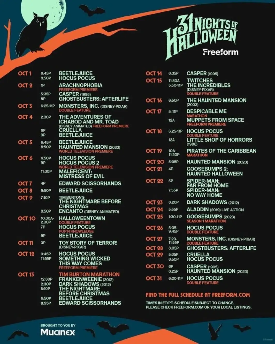 31 Nights Of Halloween Schedule