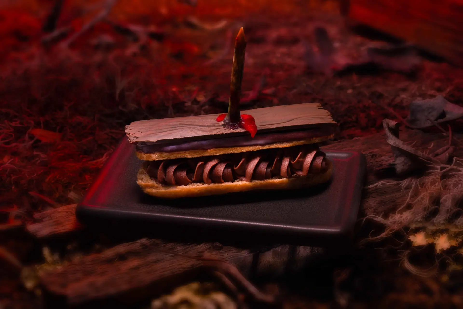 HHN 2024 Food AQP Wooden Board Eclair
