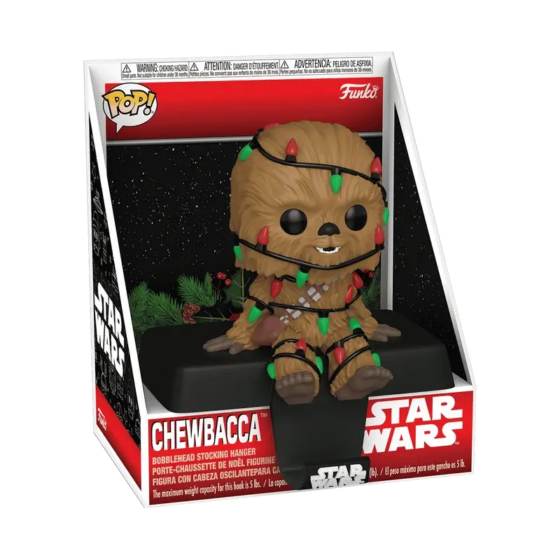 Pop Stocking Hanger Chewbacca With Christmas Lights Hi Res 1