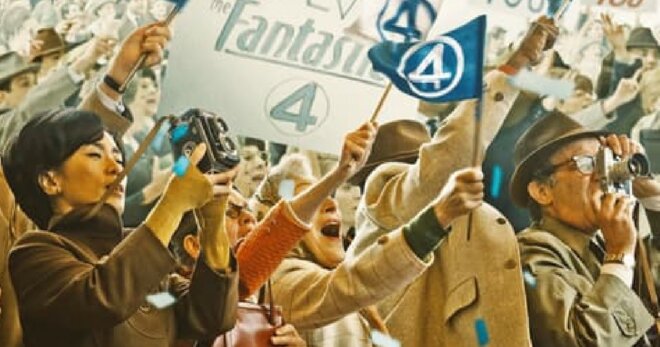 A crowd celebrates Marvel heroes