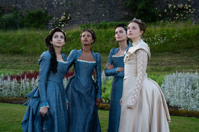 Episode 1. Josie Totah, Alisha Boe, Aubri Ibrag and Kristine Frøseth in "The Buccaneers," premiering June 18, 2025 on Apple TV+.