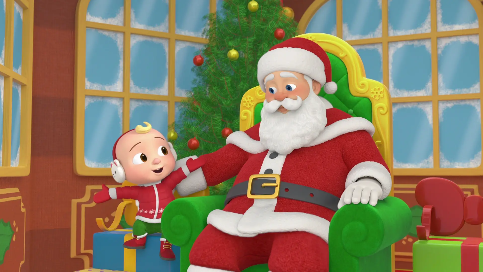 CoComelon Lane Season 6 (L to R) Cruze McKinnon as JJ and Brian Drummond as Santa in CoComelon Lane Season 6. Cr. Courtesy of Netflix © 2025