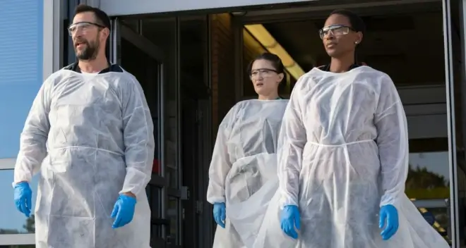 Dr. Robby, Dr. Santos, and Dr. Collins in 'The Pitt'