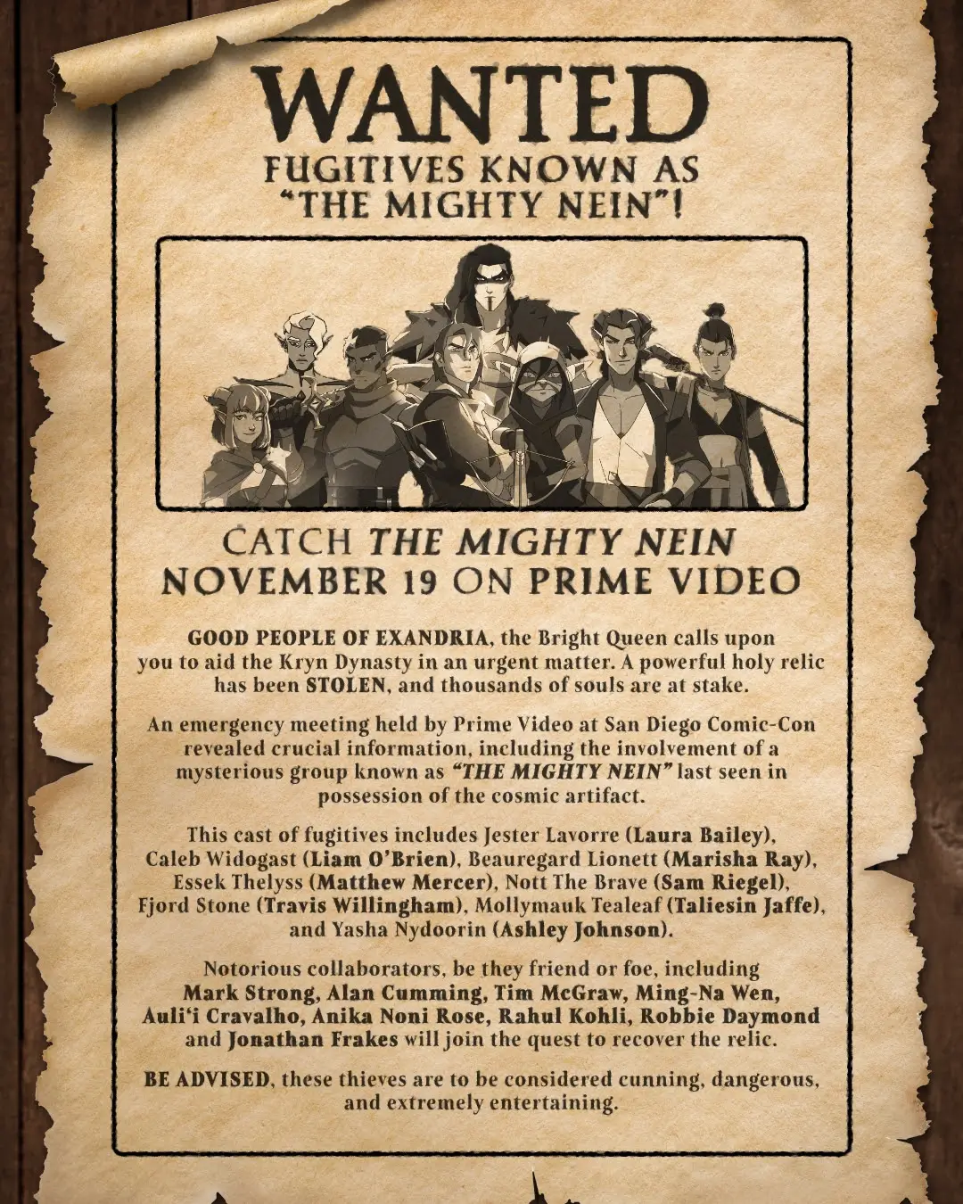 The Mighty Nein wanted poster