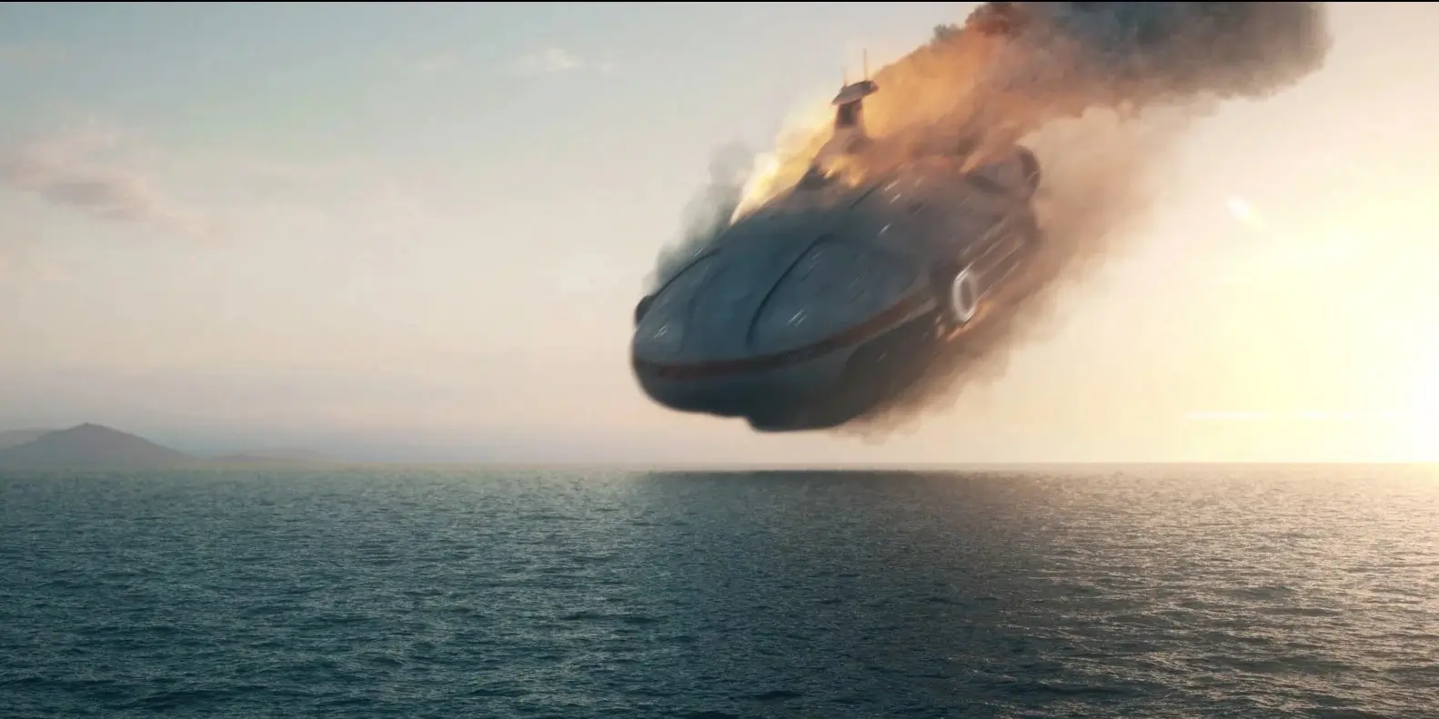 Subnautica trailer screenshot showing Aurora crashing into the sea