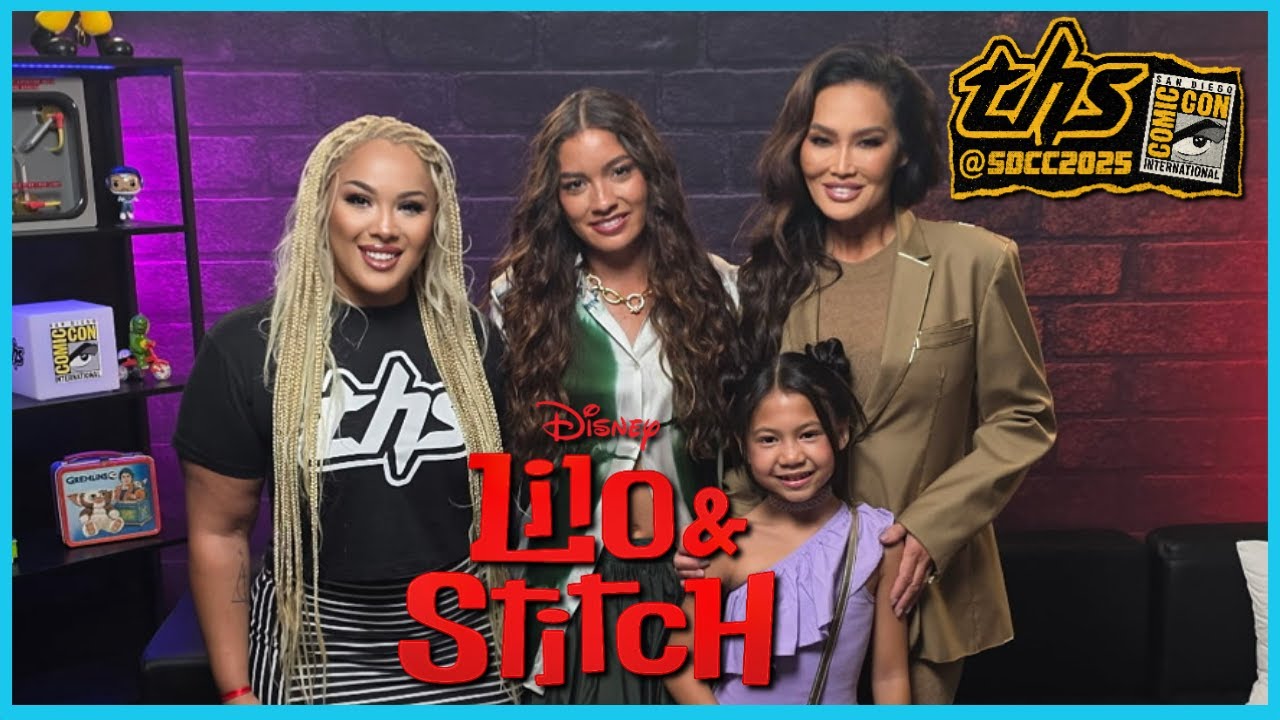 Lilo & Stitch cast members Maia Kealoha, Sydney Agudong, and Tia Carrere in the THS suite at SDCC 2025