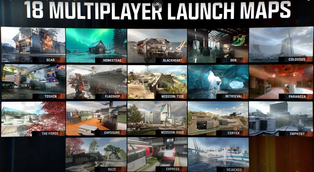 The Multiplayer Map page from Call of Duty: Black Ops 7's multiplayer trailer.
