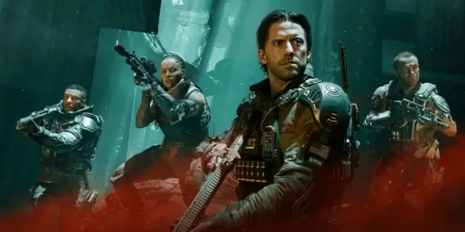 A row of soldiers stand ready for combat in Call of Duty: Black Ops 7.
