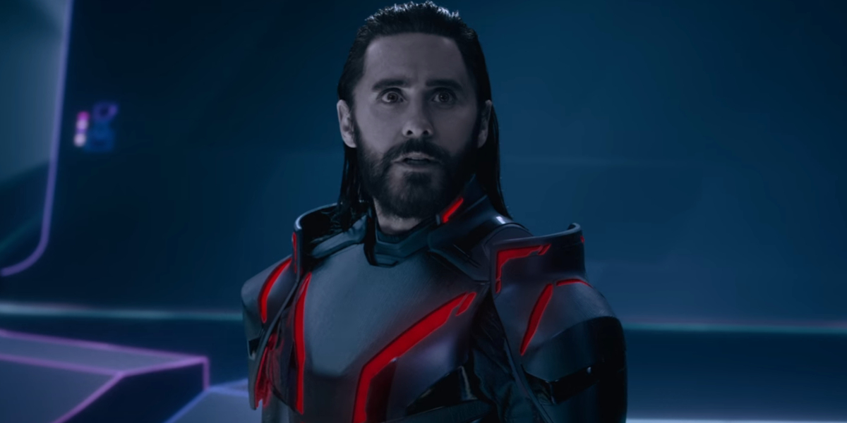 Jared Leto stands in awe on the Classic Grid in Tron: Ares.
