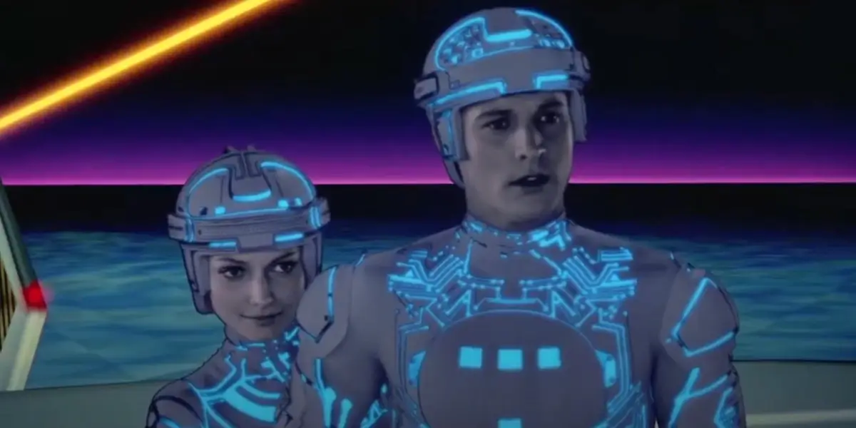Tron Cindy Morgan And Bruce Boxleitner Stand Together On The Grid In Conversation