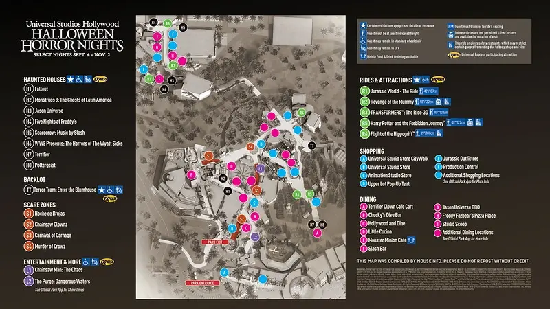 Halloween Horror Nights Universal Hollywood Event Map 2025 Th