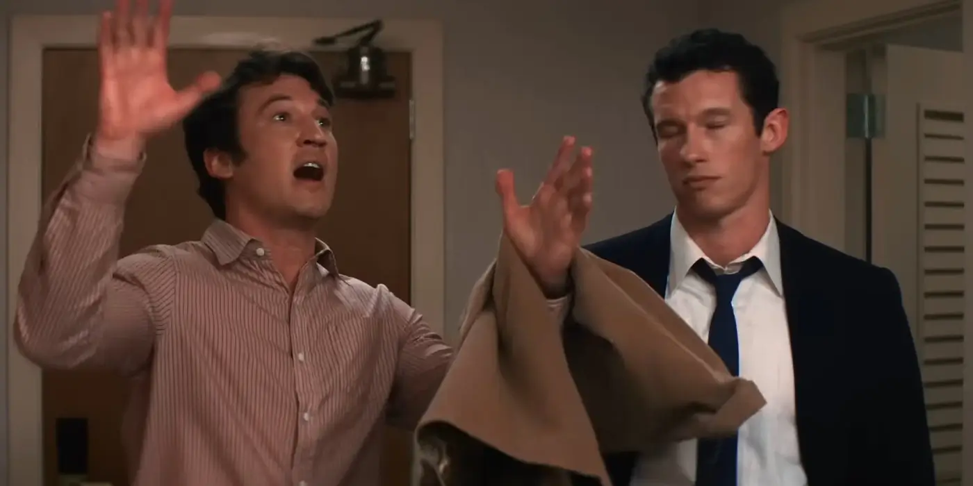 Miles Teller and Callum Turner as Larry and Luke in Eternity