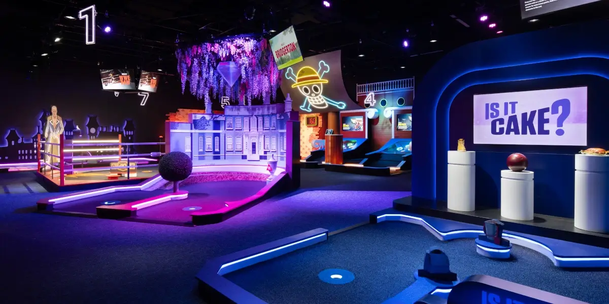 A view of the Top 9 mini golf course at Netflix House Philadelphia.