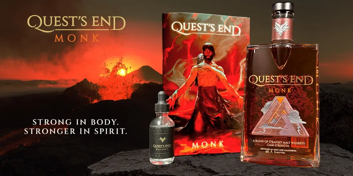 Quests End Monk Bottle And Comic Art