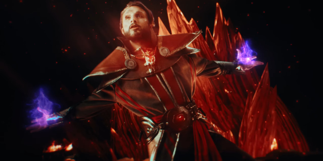 bbno$ poses heroically in the "Save Me" music video promoting Diablo II: Resurrected - Reign of the Warlock.