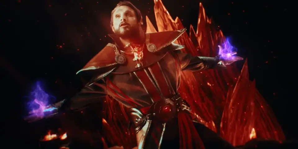 bbno$ poses heroically in the "Save Me" music video promoting Diablo II: Resurrected - Reign of the Warlock.