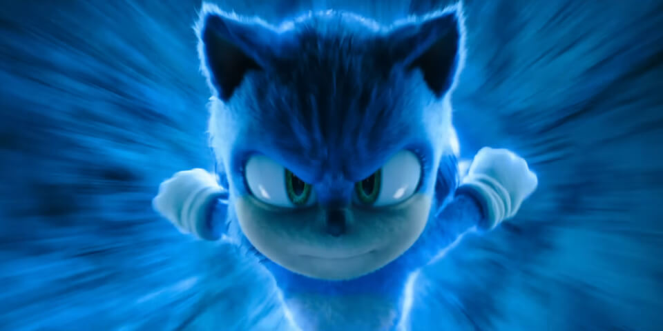 Sonic speeds towards the camera in a blue blur in Sonic the Hedgehog 3.