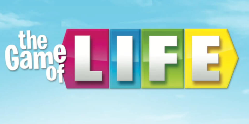 The Game of Life logo against a blue sky with clouds.