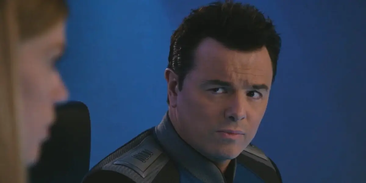 Seth Macfarlane sits with a look of great worry in the trailer for The Orville: New Horizons.