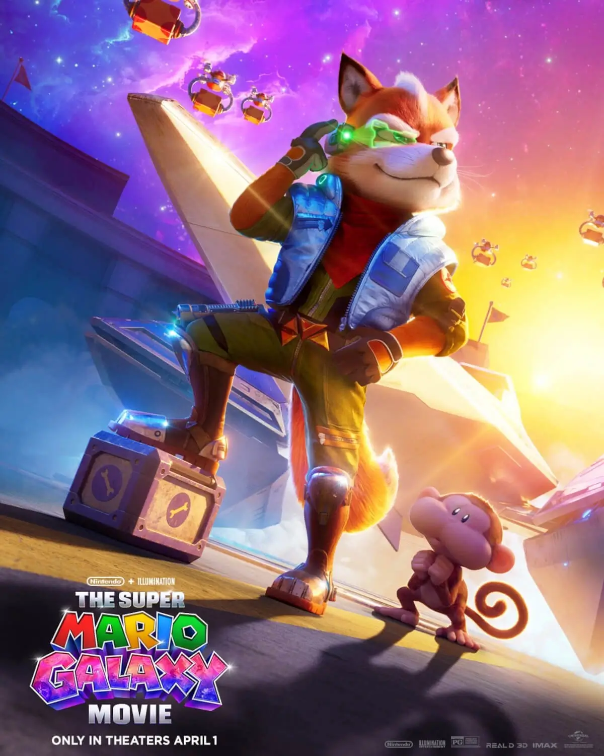 The Super Mario Galaxy Movie Star Fox Stands Confidently On The Wing Of His R Wing