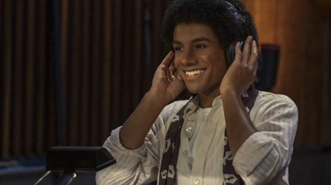 Michael Jackson in recording booth.