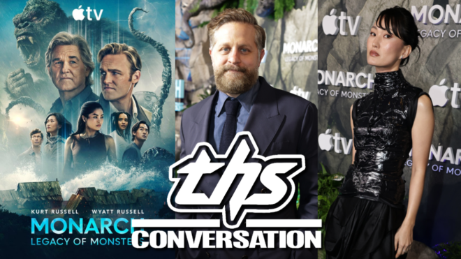 Monarch: Legacy of Monsters' Season 2 key art, pictured along with premiere shots of Joe Tippett and Mari Yamamoto.