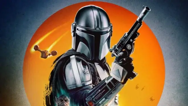 Din on the Mandalorian and Grogu poster.