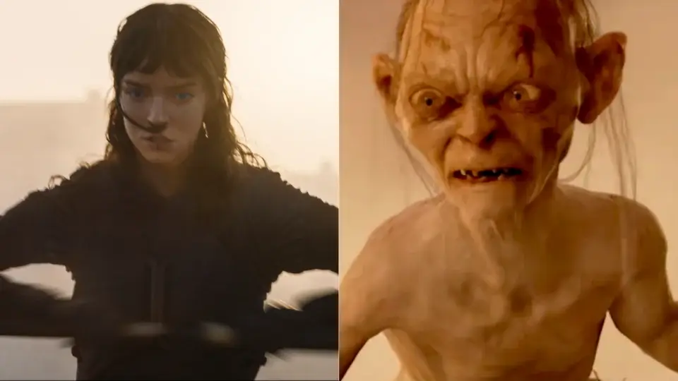 Anya Taylor-Joy pictured readying a weapon in Dune: Part Three, next to a scowling Gollum from The Lord of the Rings: The Return of the King.
