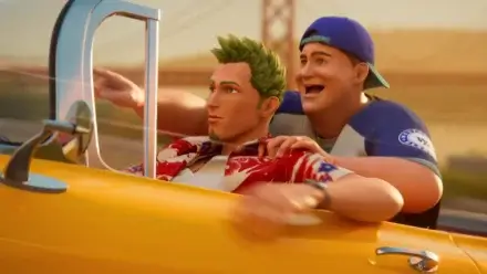 An eager passenger points ahead as Axel speeds on in the Crazy Taxi: World Tour announcement trailer.