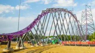 A Project Purple track shot showing the launch and the hill, at Six Flags Great Adventure.