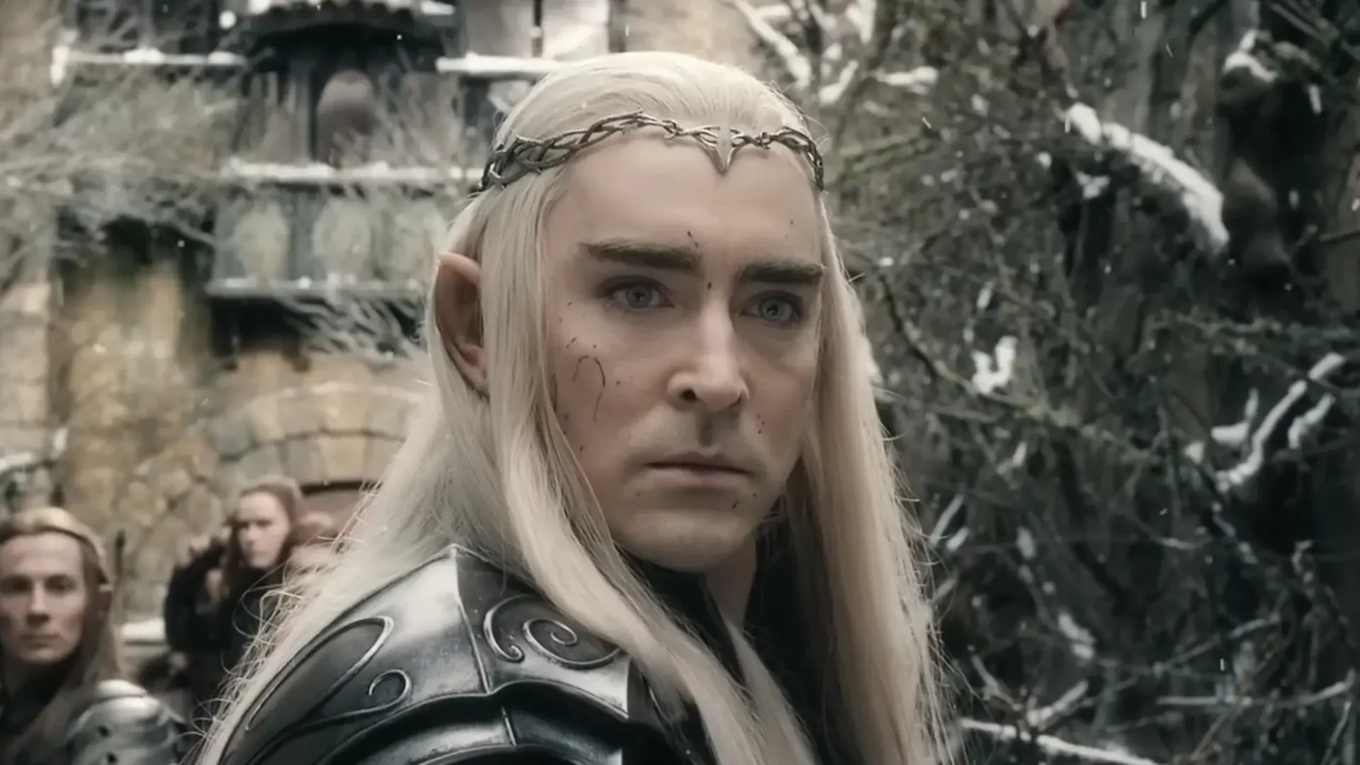 Lee Pace stares ahead coldly in a scene from The Hobbit trilogy.