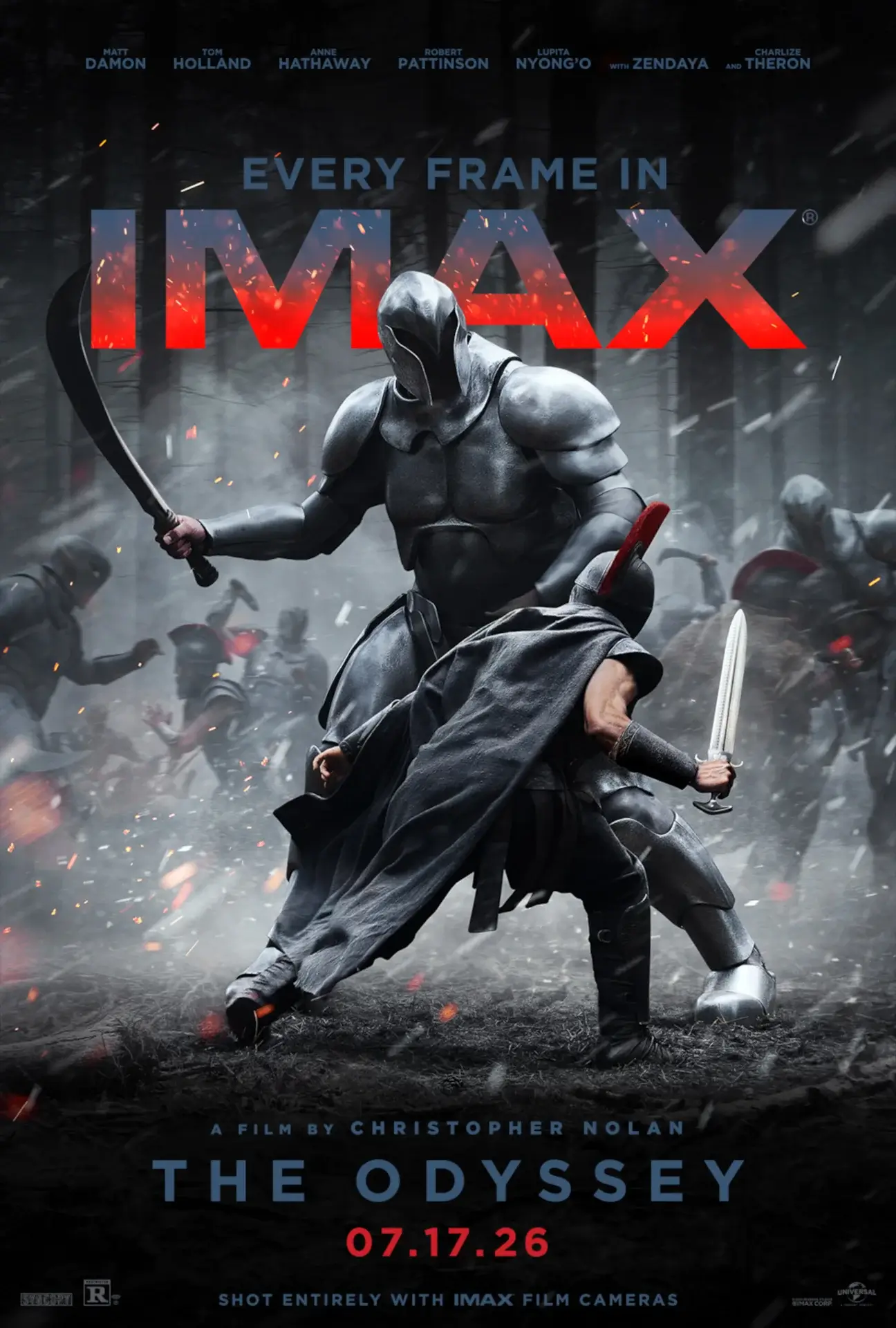 Matt Damon faces down a larger enemy on The Odyssey's IMAX promotional poster.