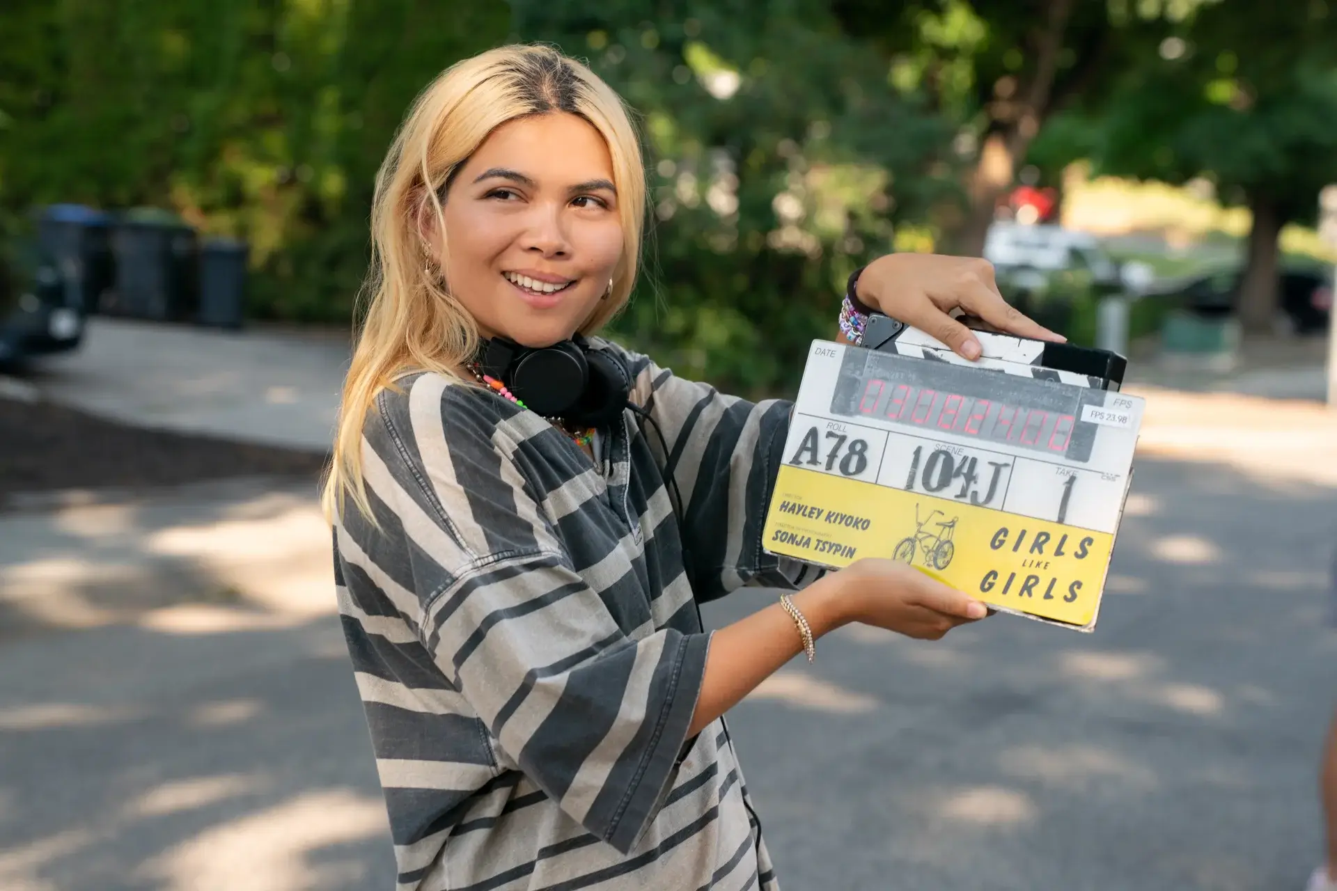 Director Hayley Kiyoko on the set of her film GIRLS LIKE GIRLS, a Focus Features film. Credit: Dan Power / © 2026 FOCUS FEATURES LLC. ALL RIGHTS RESERVED.