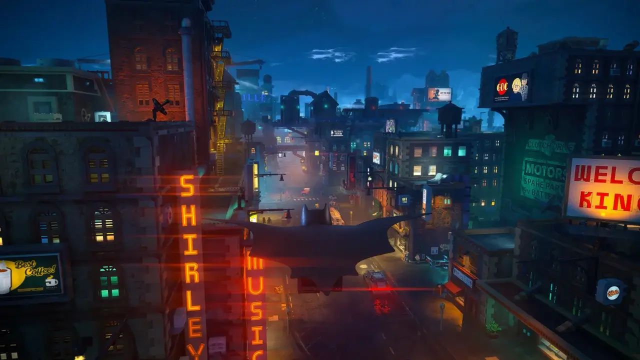 Flying through Gotham City but LEGO style.