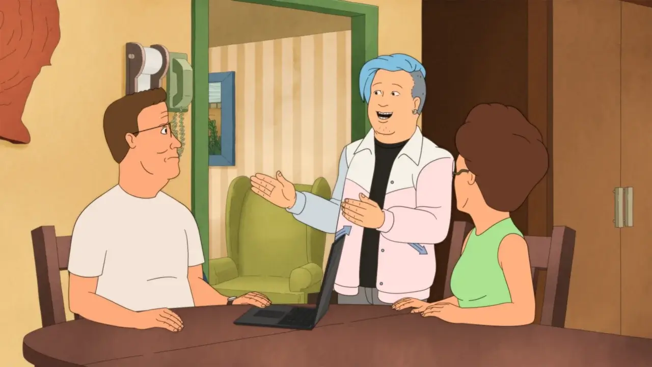 Bobby with an interesting hairstyle in King of the Hill.