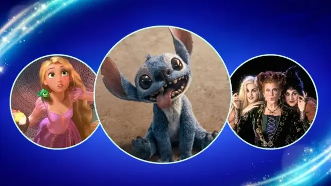 Disney Studios D23 2026 predictions featuring Tangled, Lilo & Stitch 2, Hocus Pocus 3, and upcoming Disney movie announcements