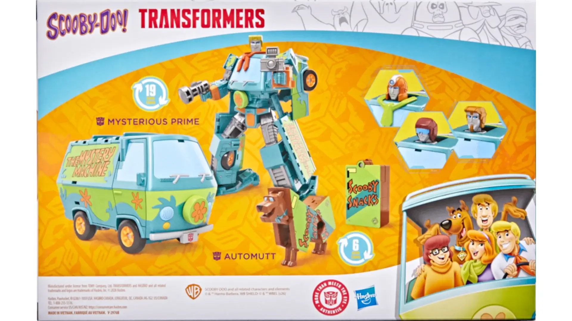 The product shot for the Scooby Doo Transformers Mysterious Prime and Automutt action figure.