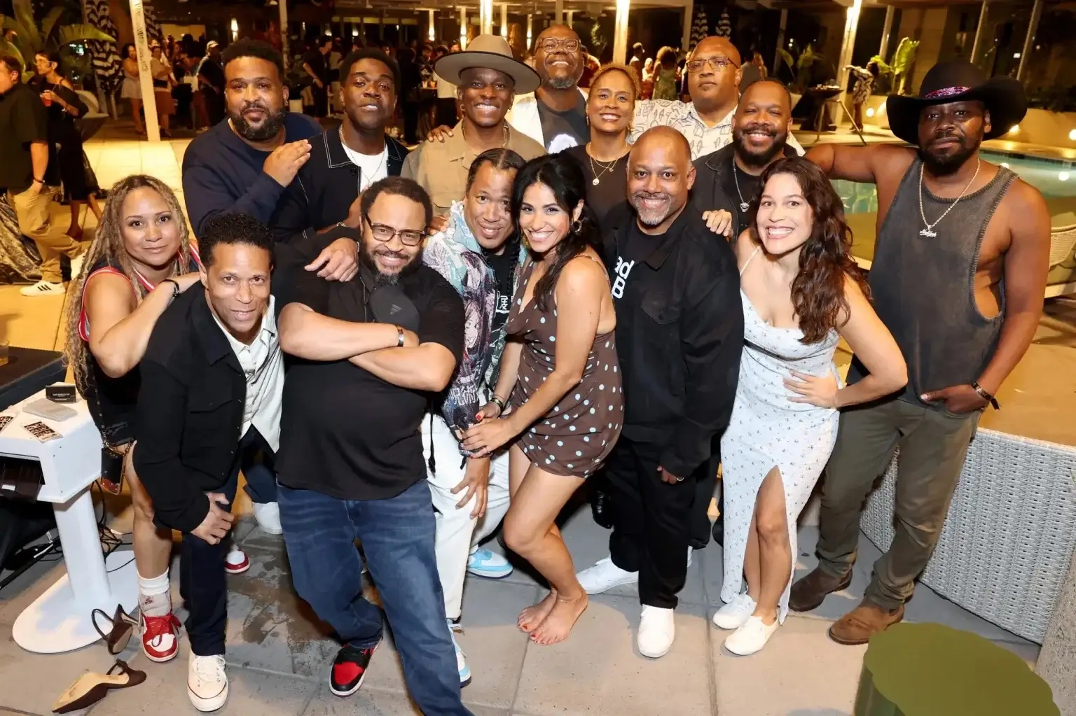 Tracie Thoms, Lamont Magee, Sam Richardson, Eugene Byrd, Eric Dean Seaton, Deric A. Hughes, Tiffany Smith, Doug Wright, Dan Evans, Malcolm Barrett, Marc Bernardin, Dr. Jason Johnson, Phil Boutee, Akela Cooper, Kevin Avery and Dani Fernandez attend the Blerd & Boujee Party during Comic Con 2026 at Omni San Diego Hotel. Via The Wrap.