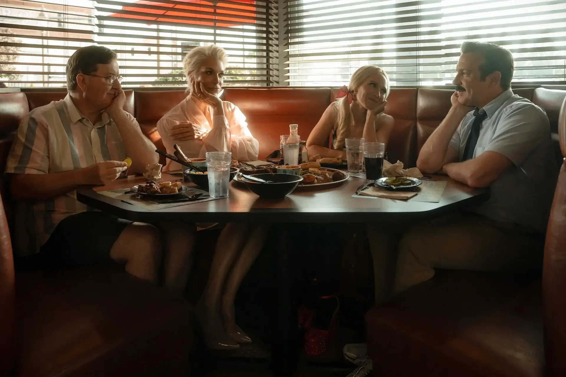 Jeremy Swift, Hannah Waddingham, Juno Temple and Jason Sudeikis in "Ted Lasso," now streaming on Apple TV.