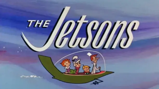 The Jetsons classic animated title card, featuring the family in a flying car.