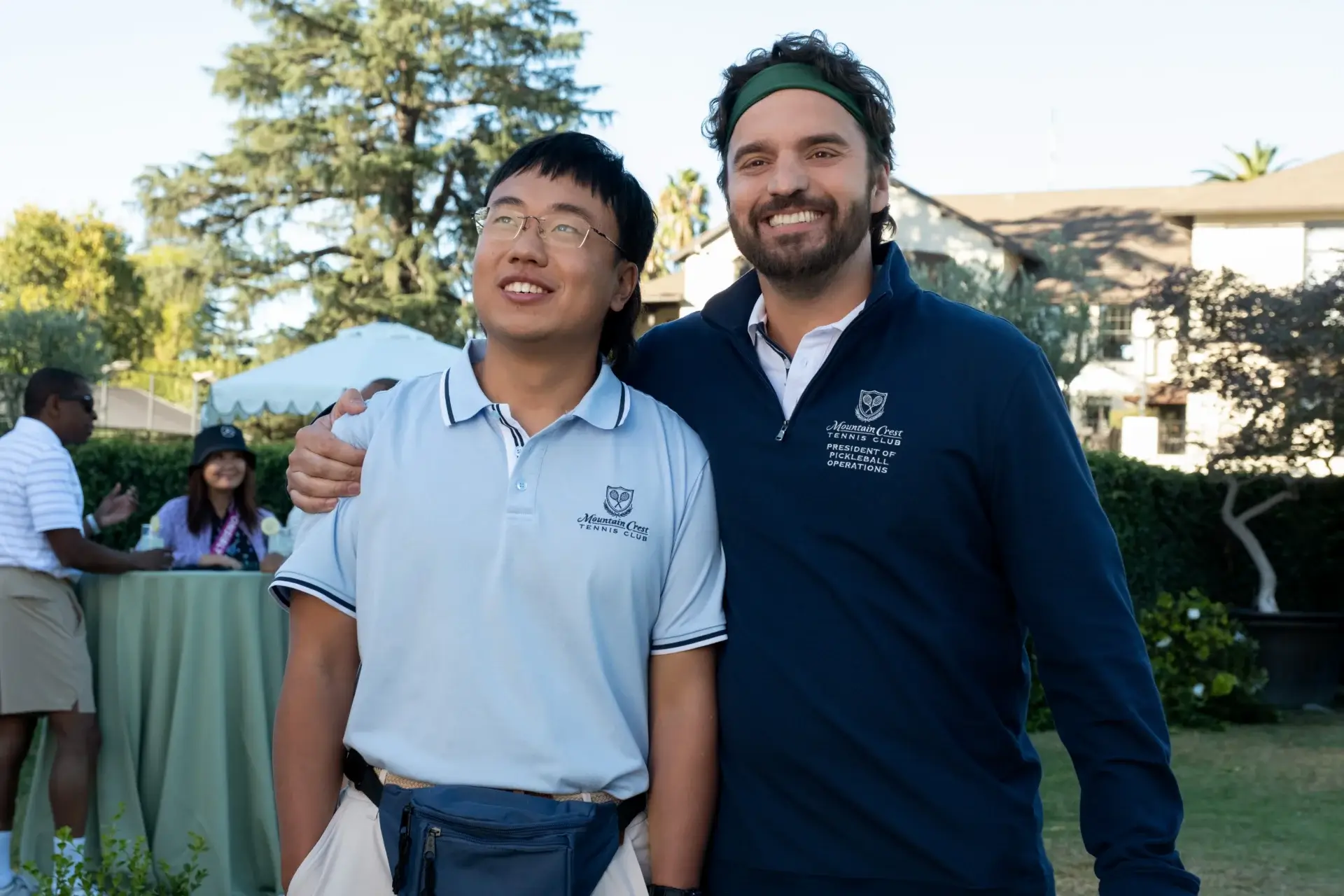 Aaron Chen and Jake Johnson as PJ and Dusty in "The Dink"